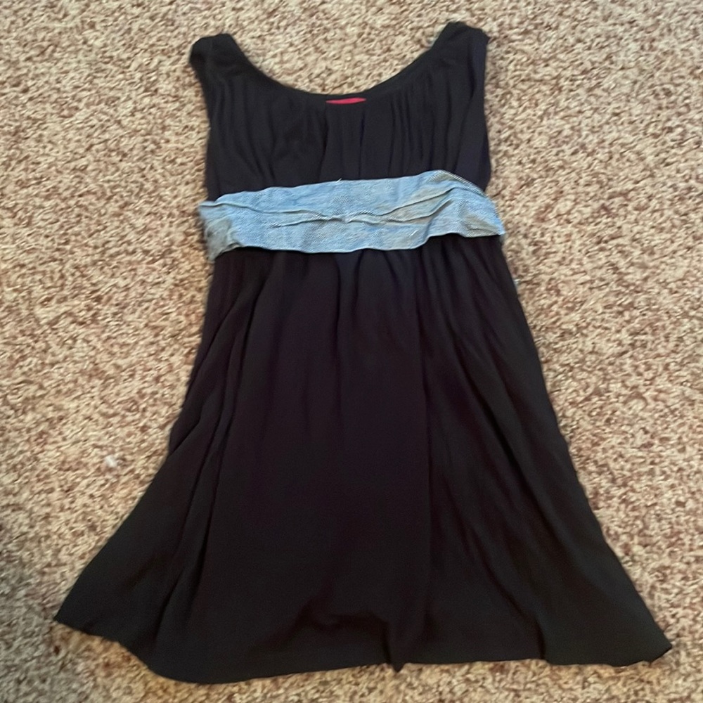 Redfish Black Kids A Line Dress with Denim Bow detail
